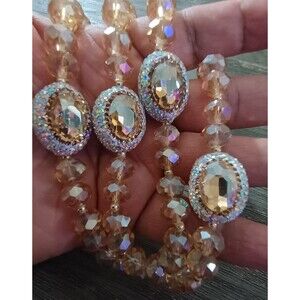 Gardenia Jewelry Champagne Tone Crystal Bead AB Crystal Station Necklace